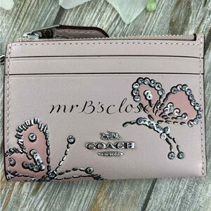Authentic Coach Mini Skinny Id Case With Butterfly Print Wallet Bag Purse